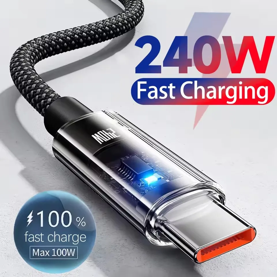 Usb C Cable - 240W nylon USB-C-kabel voor supersnel opladen,